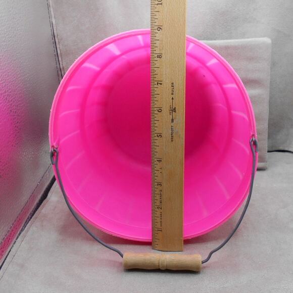 Vintage Easter Blow Mold Pink Bucket w/Wood Handle Spring Candy Basket - Picture 7 of 10